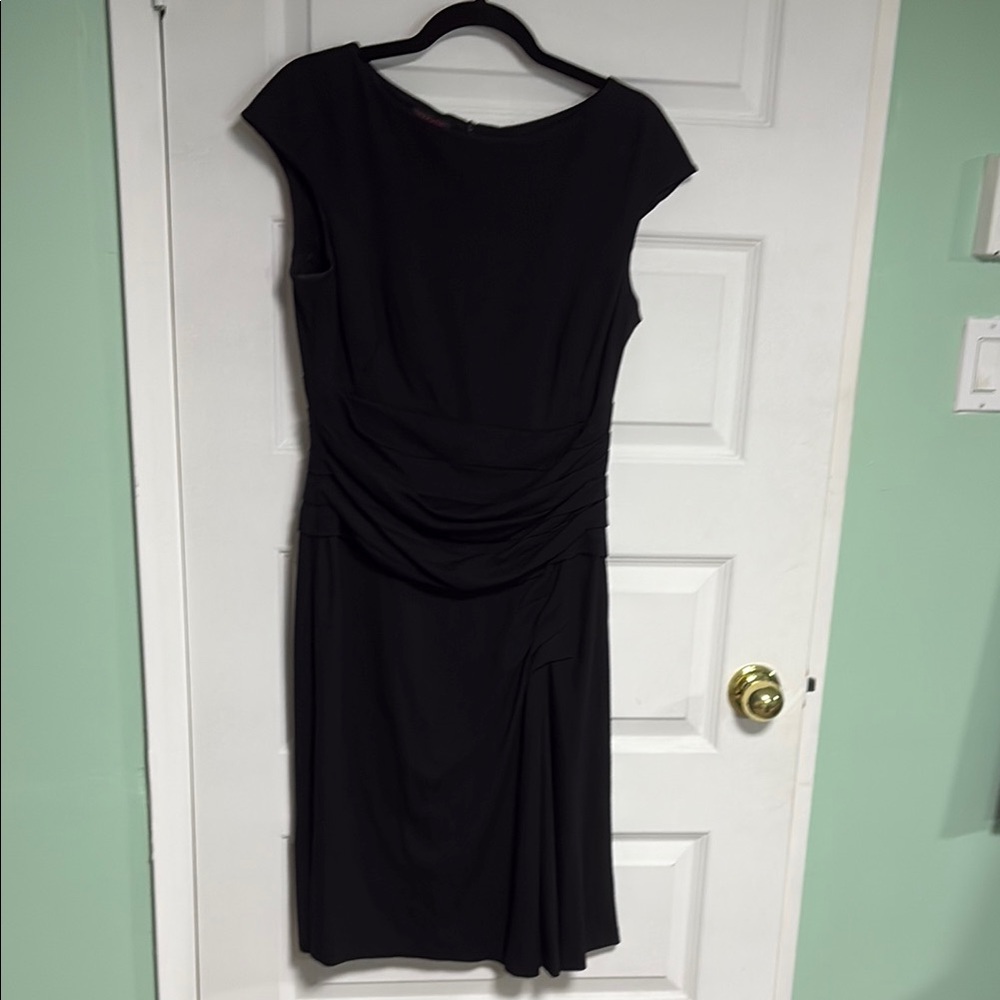 Escada Black Ruched Sheath Midi Dress Bateau Neckline